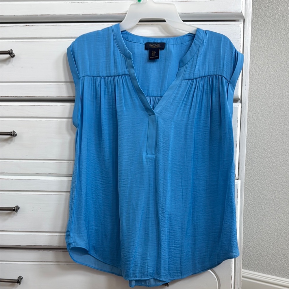 Rachel Blue Pleated Cap Sleeve Blouse